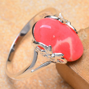 Rhodochrosite Ring in Bow-Design Sterling Silver Plated Ring