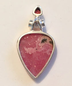 Rhodochrosite pendant with Garnet in Sterling Silver
