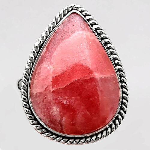 Rhodochrosite Ring size 9 with Rope Edge