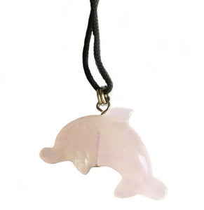 Rose Quartz Dolphin Pendant Necklace on Black Cord aka Dolphin Fetish