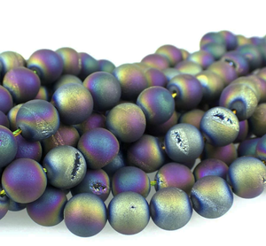 Royal Aura Agate 10mm Round Beads with Druzy