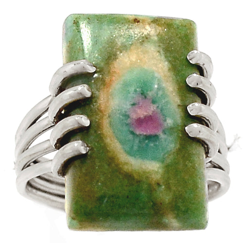 Ruby Fuchsite Ring Rectangular Silver 4-Band Ring size 7
