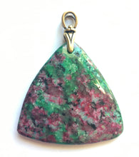 Load image into Gallery viewer, Ruby in Fuchsite Pendant with Art Deco reproduction brass bail