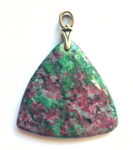 Ruby in Fuchsite Pendant with Art Deco reproduction brass bail