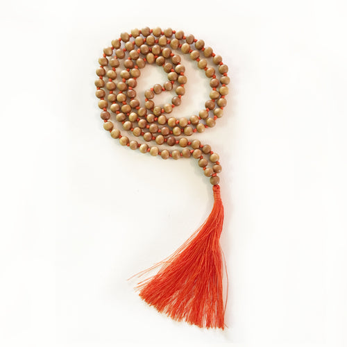Sandalwood Mala 10mm Beads with Orange Tassel