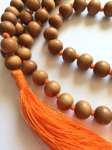 Sandalwood Mala 10mm Beads with Light Orange Tassel