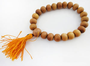 Sandalwood Mala beads Bracelet 10mm beads with Orange Tassel