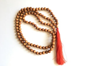 Sandalwood Mala 10mm Beads with Red Silk Tassel