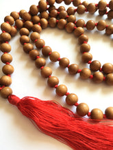 Load image into Gallery viewer, Sandalwood Mala 10mm Beads with Red Silk Tassel