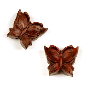 Butterfly Pair of Sandalwood Ojime Beads in Small Size