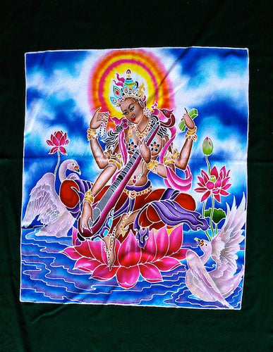 Saraswati Hindu Goddess Batik Art Wall Hanging Tapestry