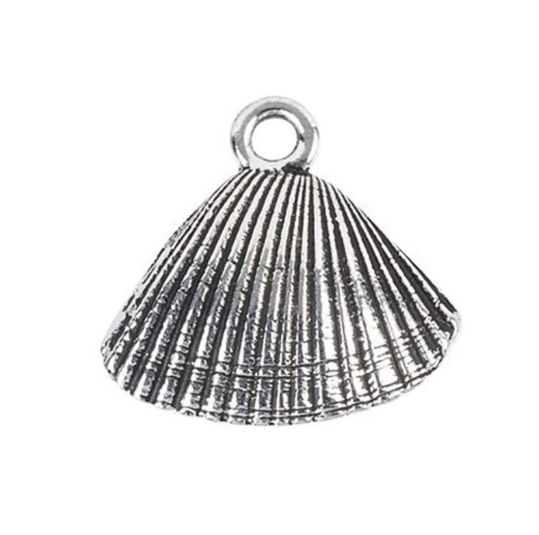 Scallop Shell Charm Antique Silver Plated Pewter