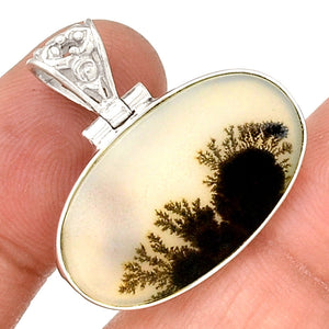 Scenic Dendrite Agate pendant in Sterling Silver Oval Frame