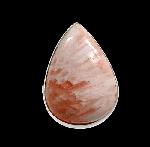 Orange Scolecite ring size 7.5 in pear shape