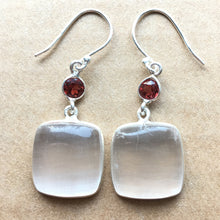 Load image into Gallery viewer, Selenite Earrings with Garnet Accents