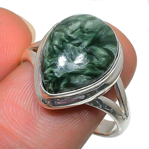 Siberian Seraphinite Ring Size 10 Sterling Silver