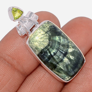 Seraphinite Pendant with Peridot Accent on a Tube Bail