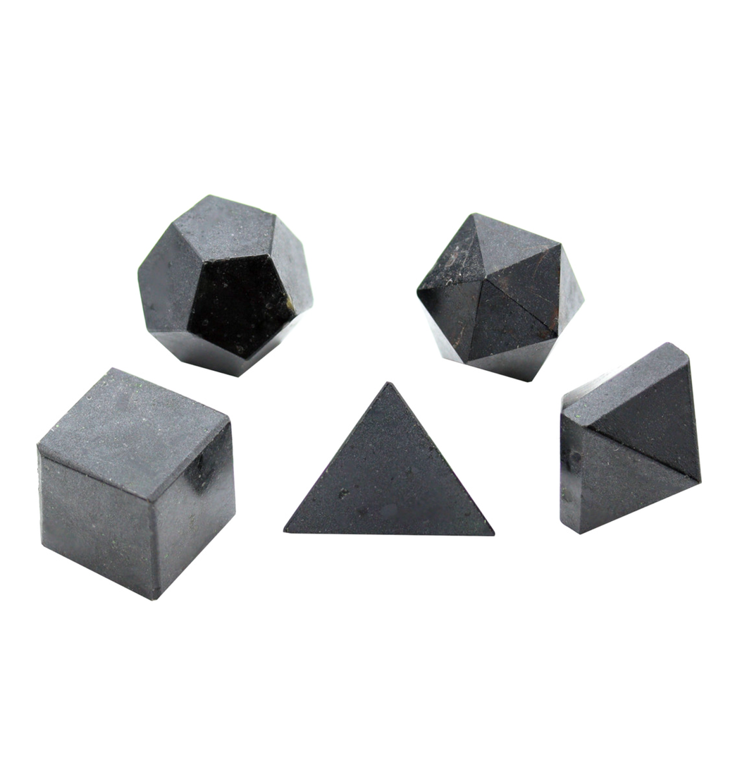 Shungite 5 Piece Set of Platonic Solids Sacred Geometry