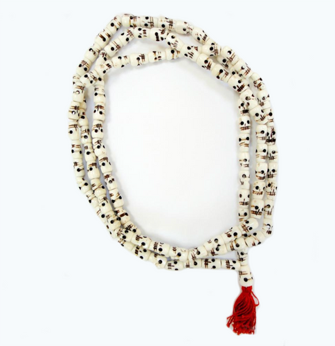 Water Buffalo Bone Skull Mala Prayer Beads 62 inch long.  Embrace the power of Kali