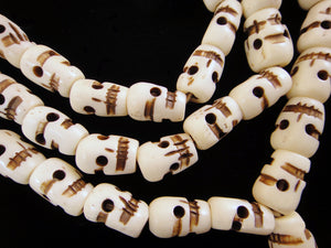 Skull Buddhist Prayer Beads 38 inch Water Buffalo Bone Skulls with Cotton Tassel