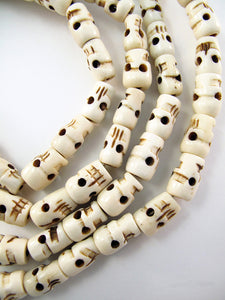 Skull Buddhist Prayer Beads 38 inch Water Buffalo Bone Skulls with Cotton Tassel
