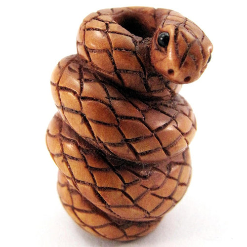 Coiled Snake Ojime Bead hand Carved Boxwood Ojime Bead