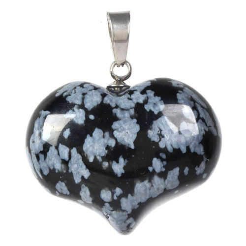 Snowflake Obsidian Puffy Heart Pendant