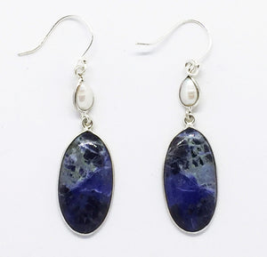Blue Sodalite Earrings with Pearl Accents