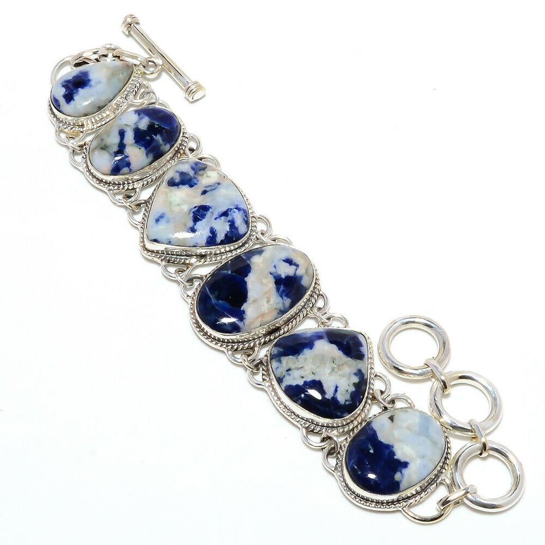 Blue Sodalite Silver Link Bracelet Adjustable from 6 to 7.5 inches