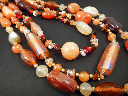 Solar Flair Necklace of Carnelian, Citrine, bone and tumbled glass