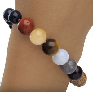 Solar System Gemstone Bead Elastic Bracelet 6-1/2" Size
