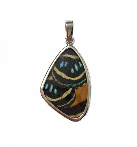 Butterfly Wing Pendant Speckled Numberwing in Sterling Silver Mediium Size