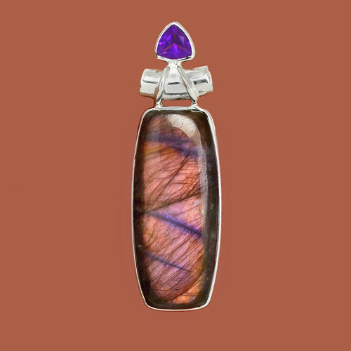 Spectrolite Pendant with tube bail and Amethyst