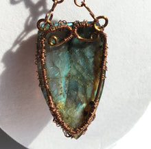 Load image into Gallery viewer, Labradorite Pendant in Copper Wire Wrap Pendant of Tree of Life with Matching Chain