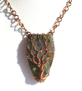 Labradorite Pendant in Copper Wire Wrap Pendant of Tree of Life with Matching Chain