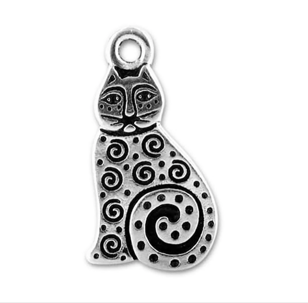Spiral Cat Pendant or Antique Silver Charm from TierraCast