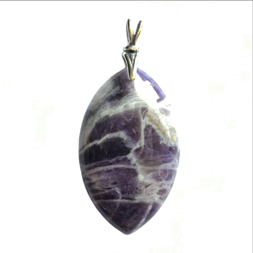 Brazilian Amethyst Pendant in marquise shape with sterling silver torch bail.