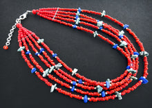 Load image into Gallery viewer, Desert Journey Necklace of Red Glass Beads, Lapis and White Brass