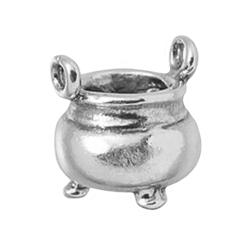 Halloween Witch's Cauldron Charm of Antique Sterling Silver 2 Sided