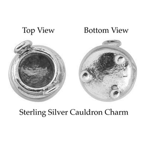 Halloween Witch's Cauldron Charm of Antique Sterling Silver 2 Sided