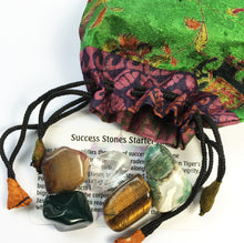 Load image into Gallery viewer, Success Stones starter crystal kit of five stones in a silk sari drawstring pouch
