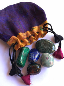 Success stones master set of five stones in a silk sari drawstring pouch