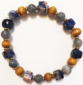 Sunset Sodalite, Frosted Sunset Sodalite and Frosted Tigers Eye Bracelets - Stacking Pair