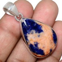 Load image into Gallery viewer, Orange and Blue Sunset Sodalite pendant in sterling silver pear setting