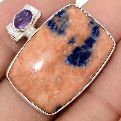Sunset Sodalite Pendant with Amethyst on Tube Bail