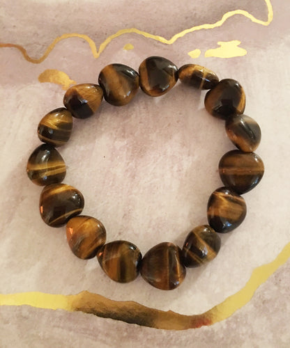 Tiger's Eye Stretch Bracelet mini heart beads