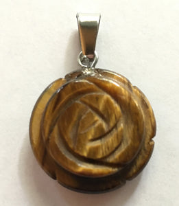 Golden Tigers Eye Pendant Carved Rose Size Small