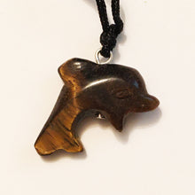 Load image into Gallery viewer, Tigers Eye Dolphin Pendant Necklace on Black Cord aka Dolphin Fetish