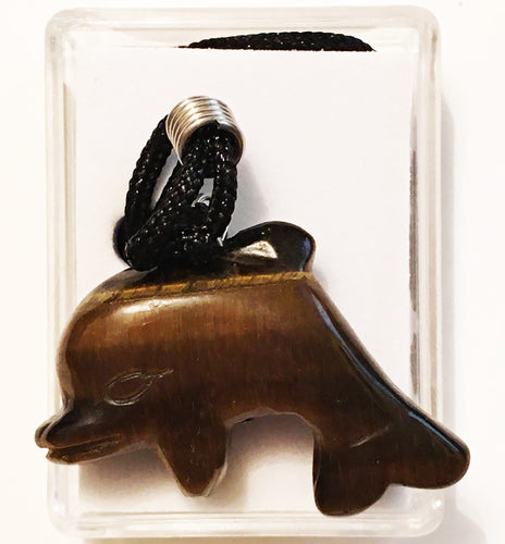 Tigers Eye Dolphin Pendant Necklace on Black Cord aka Dolphin Fetish