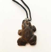 Load image into Gallery viewer, Golden Tigers Eye Frog Fetish Pendant on Black Cord - darker cola color in larger size
